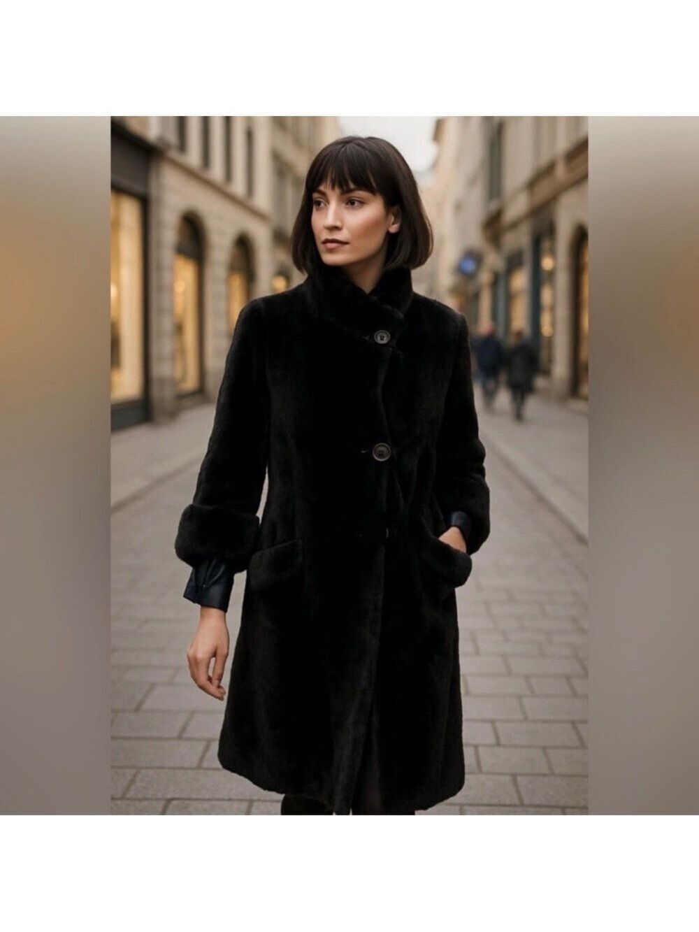 MCM LUXURY SHEARED MINK BLACK COAT W STAND UP COLLAR, 3/4 SLEEVES W ROLLED CUFFS